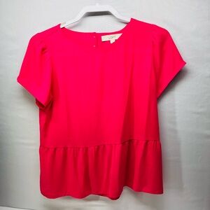 LOFT Hot Pink Short-Sleeve Peplum Top